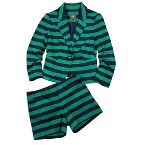 CBR OutBack Red Green Navy Nautical Shorts Suit Ruched Sleeves Blazer size xs